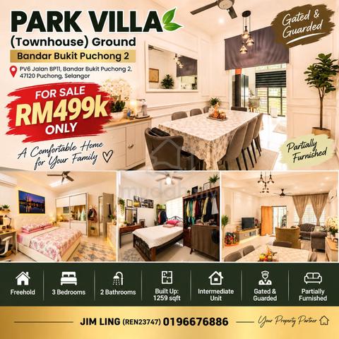 Park Villa (Townhouse) Fully Furnished, Bandar Bukit Puchong 1