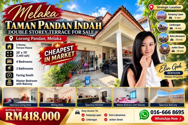 Melaka Lorong Pandan Taman Pandan Indah 2 Storey Near Jonker 1