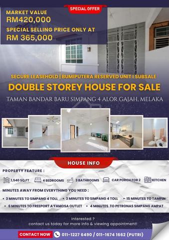 Spacious Double Storey Terrace House For Sale 1