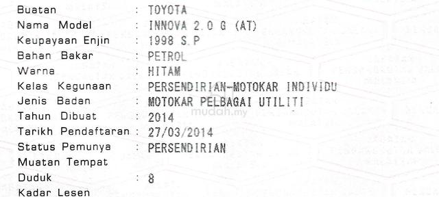2014 Toyota INNOVA 2.0 G (A) 1THN WARANTY LONKEDAI - 2