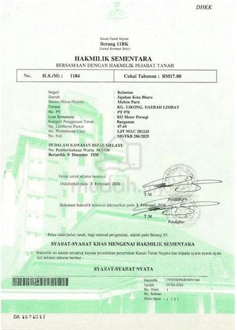 Tanah Lot Luas 8995kp di Kg Parit, Pasir Tumboh, KB Untuk Dijual 1