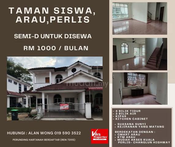 Rumah Semi-D Untuk Di Sewa , Taman Siswa, Arau, Perlis 1