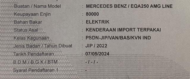 2022/24 Mercedes Benz EQA250 AMG Line EV SUV EQA - 3