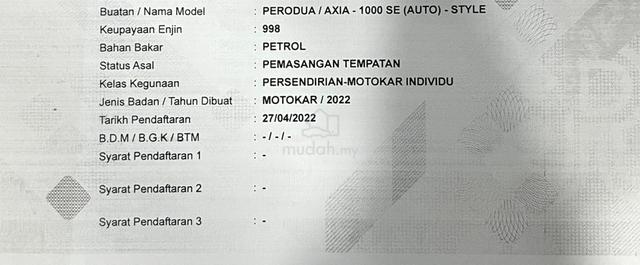 2022 Perodua AXIA 1.0 STYLE (A) [SERVICE PERODUA] - 2