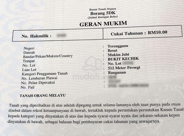 Lot Tanah Freehold di Bukit Kechik, Mukim Jabi, Besut Terengganu 1