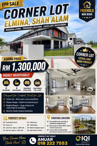 CORNER LOT FREEHOLD 2 STOREY Elmina Green Shah Alam 1