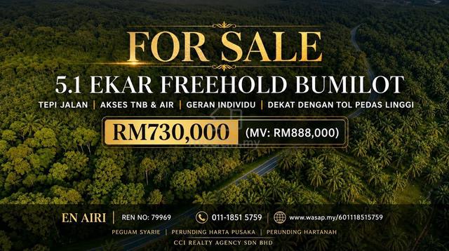 5.1 EKAR FREEHOLD BUMILOT|TEPI JALAN|ADA AKSES TNB & AIR|Below MV 1