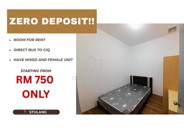 ZERO DEPOSIT!!! Direct Bus to CIQ | Medium Room [ Stulang ] 1