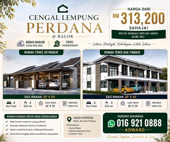 Rumah Teres Setingkat di Balok- Kawasan Bebas Banjir- Freehold 1