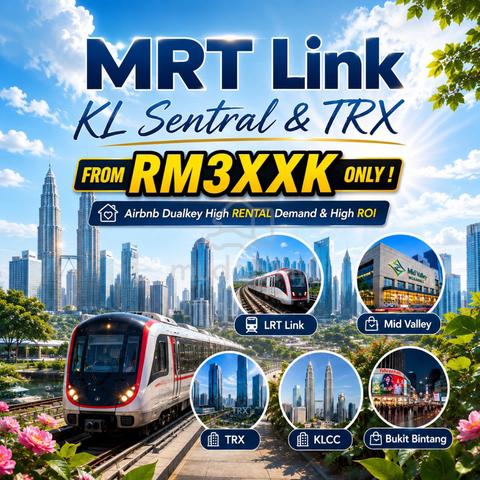 3 in 1 TOD Condo【 Next KL LRT/MRT 】Mth 1.5k 2R @ Furnish & Cashback 1