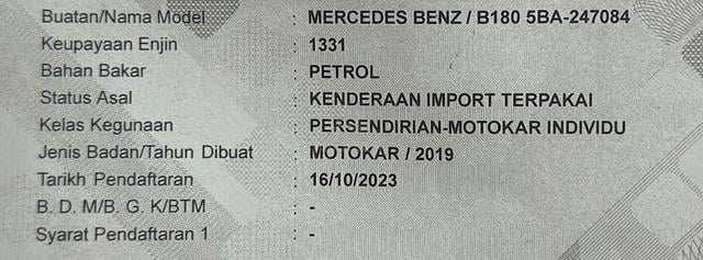 2019/23 Merc Benz B180 1.3 AMG HUD Sunroof W247 - 3