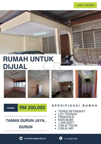 Rumah Teres Setingkat Untuk Dijual - TAMAN GURUN JAYA 1