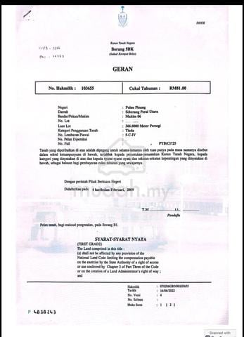 Tanah Lot Geran Individu (1st Grade) untuk Dijual – Tasek Gelugor 1