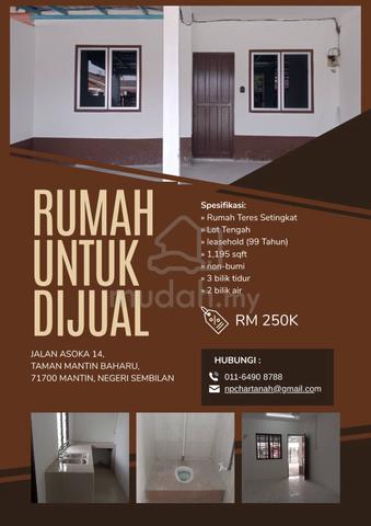 Rumah untuk dijual | TAMAN MANTIN BAHARU 1