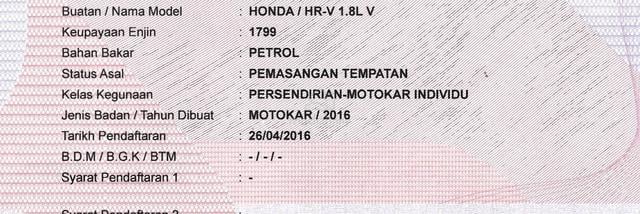 2016 Honda HR-V 1.8 V (A) 1THN WARANTY LOAN KEDAI - 2