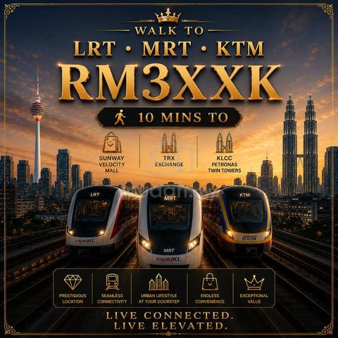 Month1.4K!【Only One Link to LRT MRT KTM】Near Midvalley Velo, Dual Key! 1