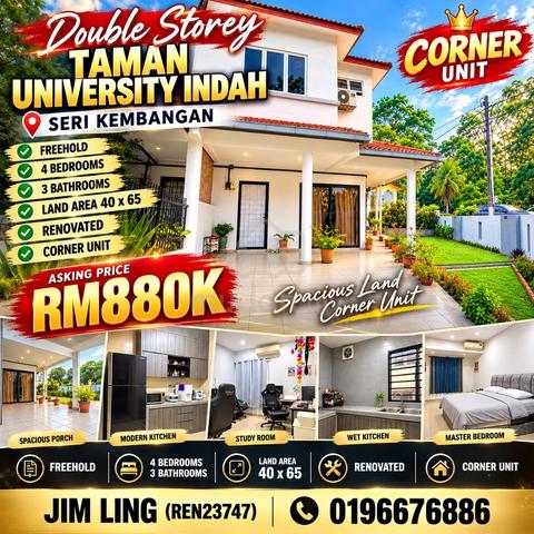 [Corner Lot] Double Storey Taman University Indah, Seri Kembangan 1
