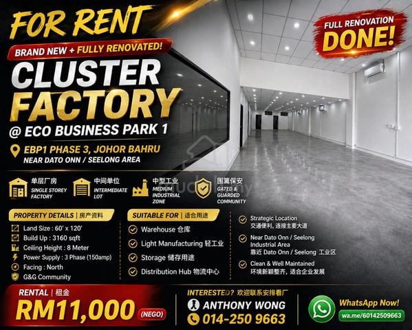 Senai ！Eco Business Park 1 Cluster Factory For Rent With Best Price！！！ 1