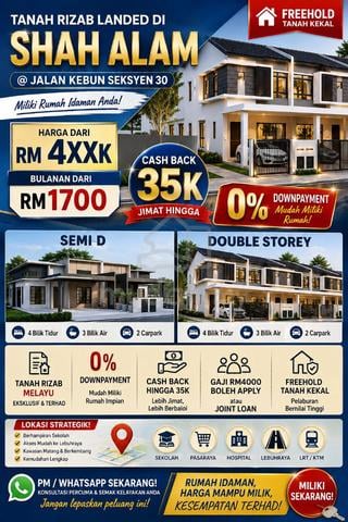 Tanah Rizab Melayu Semi D Single storey & Double Storey Di Shah Alam 1