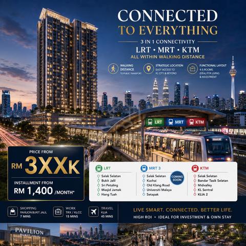 Link KL Sentral ! [ MRT LRT ] 1st Home Full loan @ Mth 1.3k -KLCC View 1