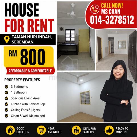 Ready Aug 2026|House For Rent@Taman Nuri Indah,Seremban|3R2B 1