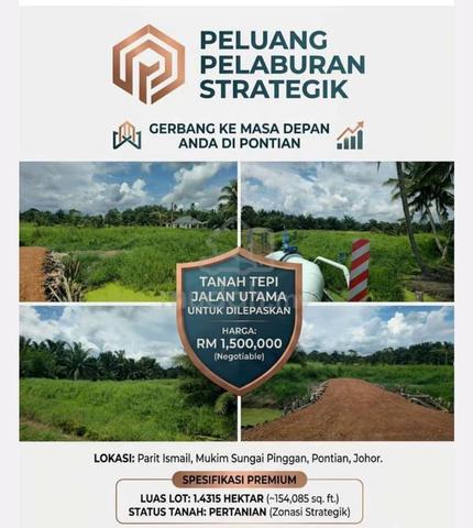 TANAH PERTANIAN TEPI JALAN LEPAS EXIT TOLL SIMPANG RENGGAM Untuk Dijua 1