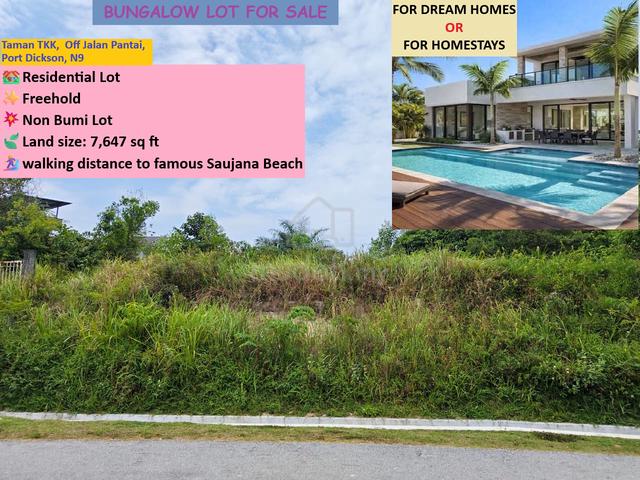 Bungalow Lot for sale @ Taman TKK, Off Jalan Pantai, Port Dickson, N9 1
