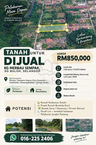 Tanah 1 ekar Merbau Sempak, Sg Buloh, Elmina, Saujana Utama 1