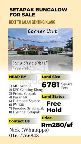 Setapak 1stry Free Hold Bungalow House Next of Jalan Genting Klang 1