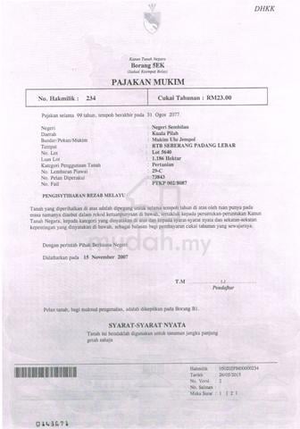 Negeri Sembilan Batu Kikir Agricultural Leasehold Land For Sale 1
