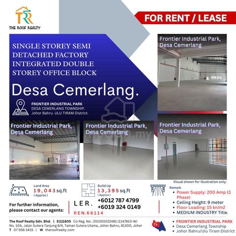 Medium Industry Title Semi D Factory in Desa Cemerlang, Frontier Park. 1