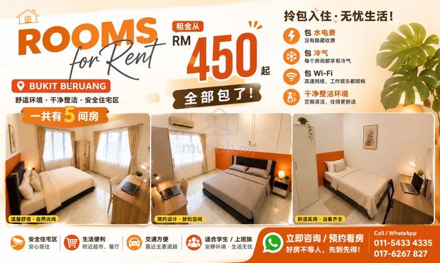 Bukit Beruang CoLiving Room Rent, Suitable for Students / Workers! 1