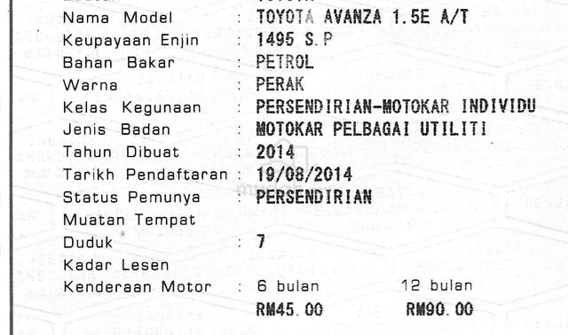 2014 Toyota AVANZA 1.5 (A) 1THN WARANTY LOAN KEDAI - 2