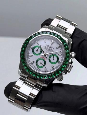 Custom S. Mod 39.5mm Green Panda Diamond Steel - photo 2 of 6