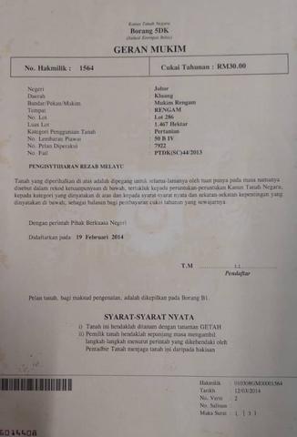 Tanah Untuk Dijual Area Kampung Chokro Simpang Renggam Johor 1