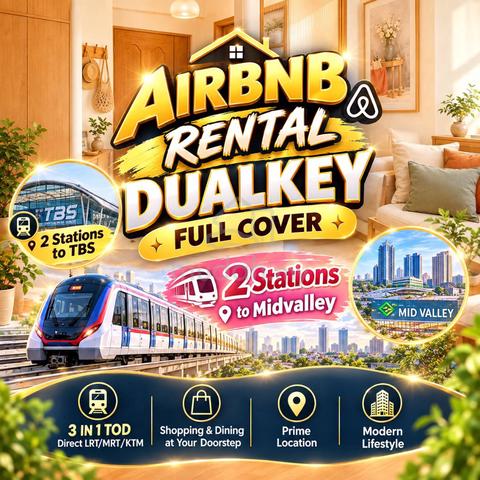 3-in-1 TOD【 AIRBNB FULL COVER 】Mth 1.4k Near KL Midvalley FREE Furnish 1