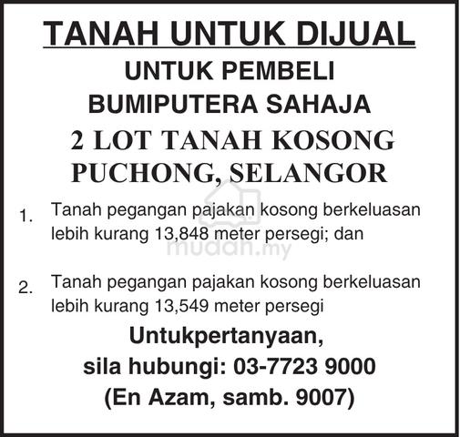 Lot Tanah Kosong Puchong untuk dijual kepada Bumiputera sahaja 1