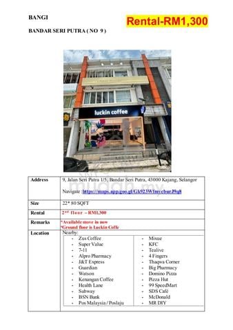 FOR RENT – Bandar Seri Putra Kajang Shop Office 1