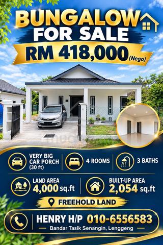 Single Storey Bungalow Bandar Tasik Senangin | 4,000sf Land | 4R3B | 1