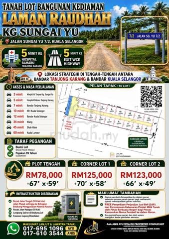 TANAH LOT KEDIAMAN UNTUK DI JUAL JLN SG Yu 7/2 KUALA SELANGOR 1