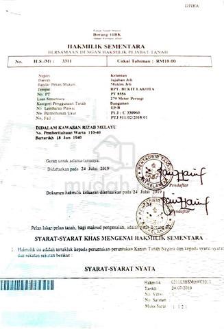 Tanah Untuk  Dijual di  JELI KELANTAN 1