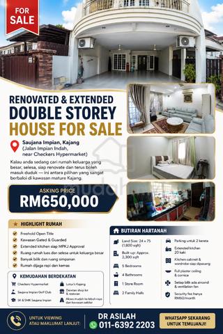 RENOVATED & EXTENDED DOUBLE STOREY HOUSE FOR SALE Saujana Impian, 1