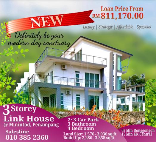 NEW! 3 STOREY LINK RESIDENTIAL IN KK | Monthly from RM 3.5K