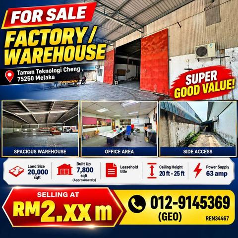GOOD Value 20k sqft Warehouse Factory, Taman Teknologi Cheng Melaka 1