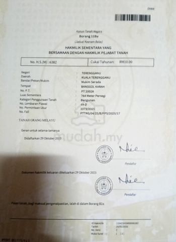 tanah lot berkeluasan 764mp Di banggol karah 1