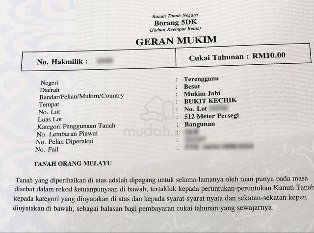 Sell Jual Tanah Freehold di Bukit Kechik, Mukim Jabi, Besut Terengganu 1