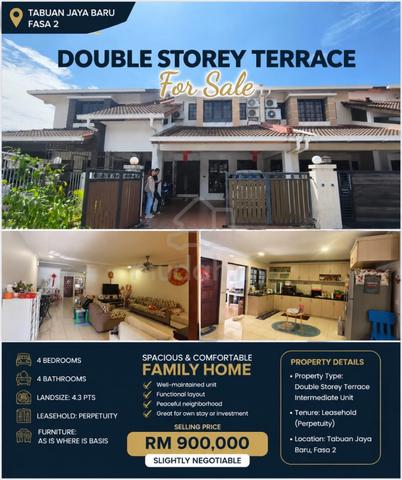 Stutong Freehold Tabuan Jaya Baru Double Storey Intermediate For Sale 1