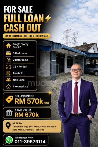 FULL LOAN + CASH OUT Tmn Megah Ria Jln Api Api Single Storey Semi D 1