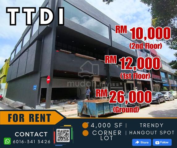 TTDI 【CORNER+Intermediate】Renovated Shoplot 【Size ~52'x75'】26k/12k/10k 1