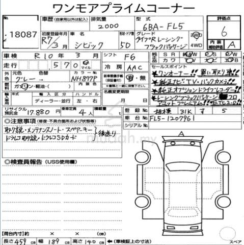 Grade 6 570KM Honda Civic Type R FL5 New Car F8YW - 2